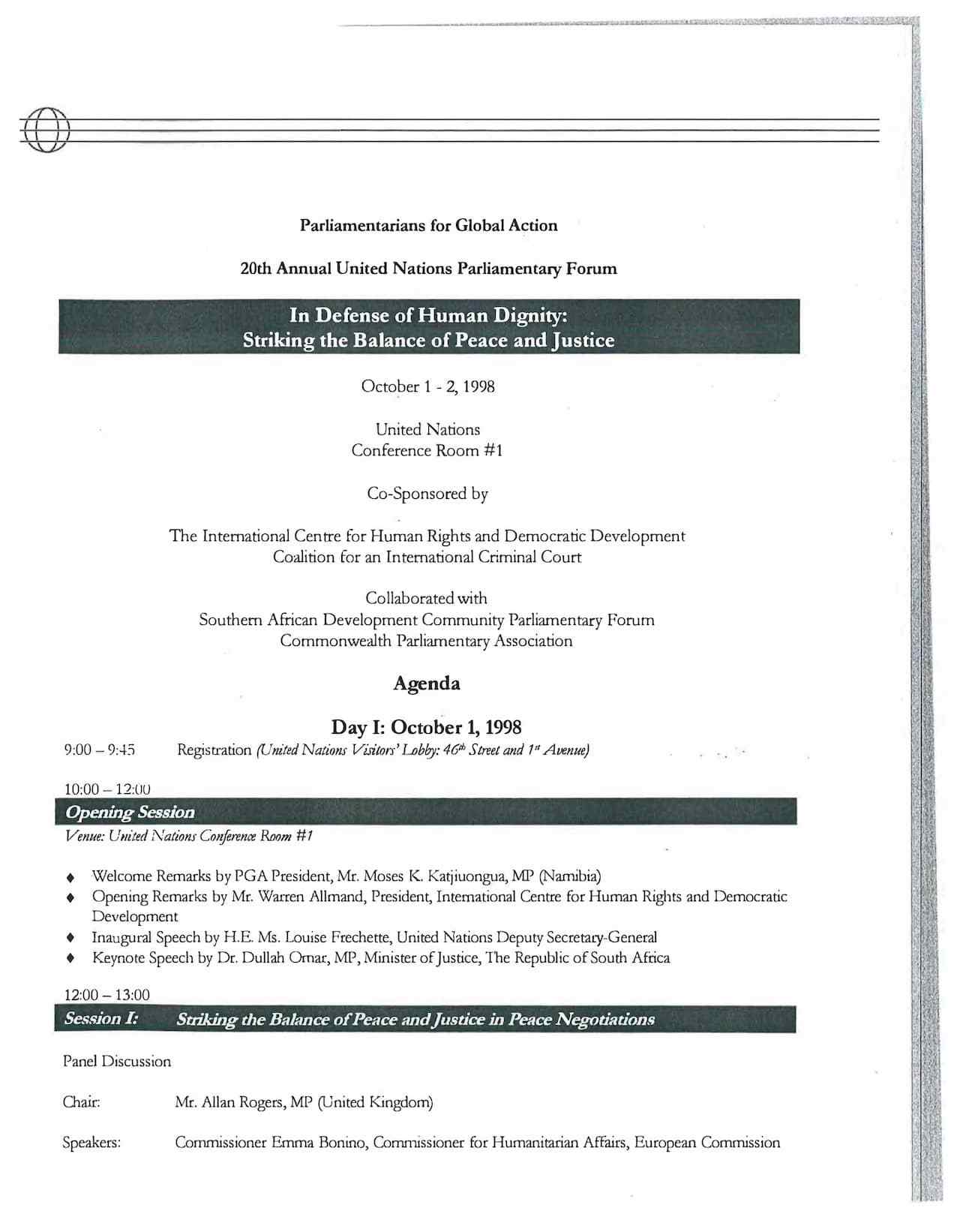 Agenda: 20th Annual Parliamentary Forum