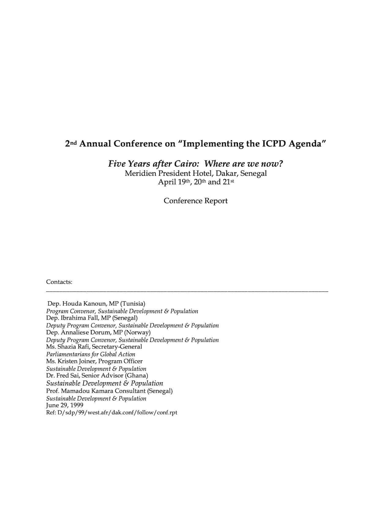 2nd Annual Conference on “Implementing the ICPD Agenda”