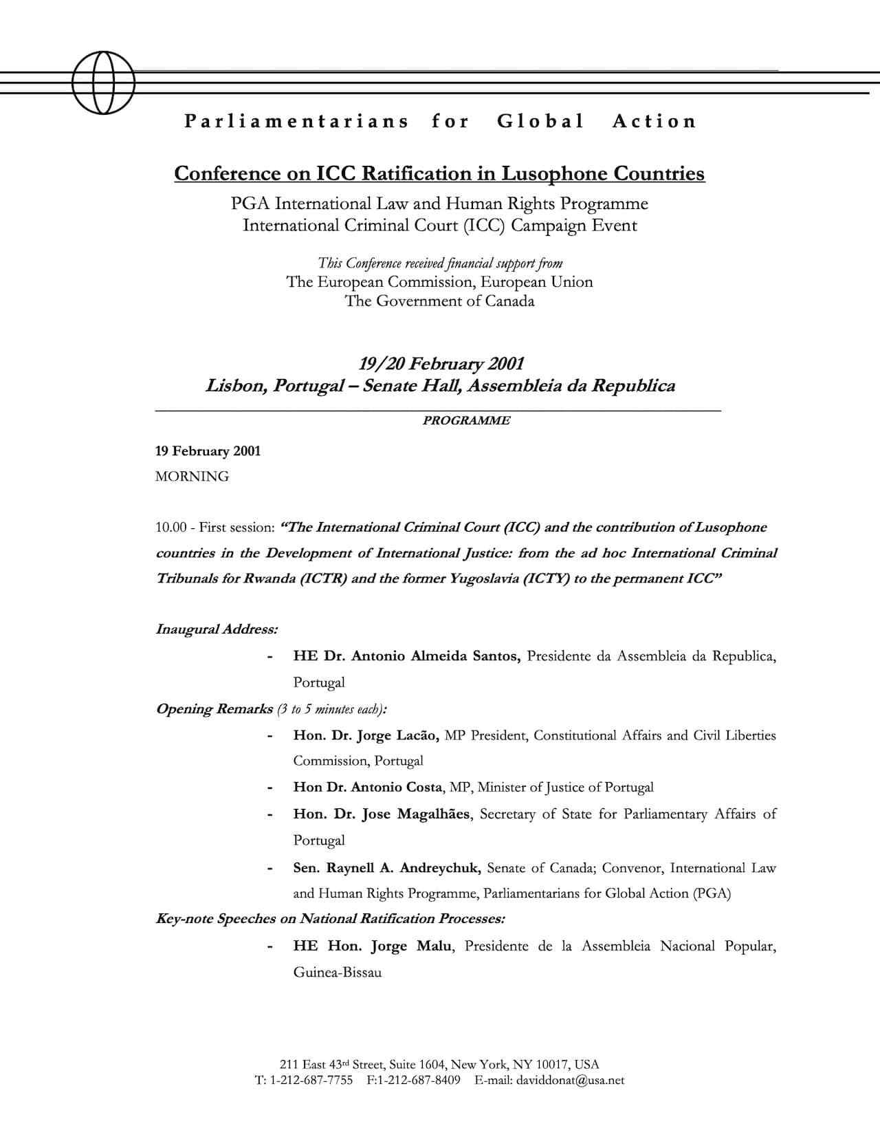 Agenda: Conference on ICC Ratification in Lusophone Countries (Feb. 2001)
