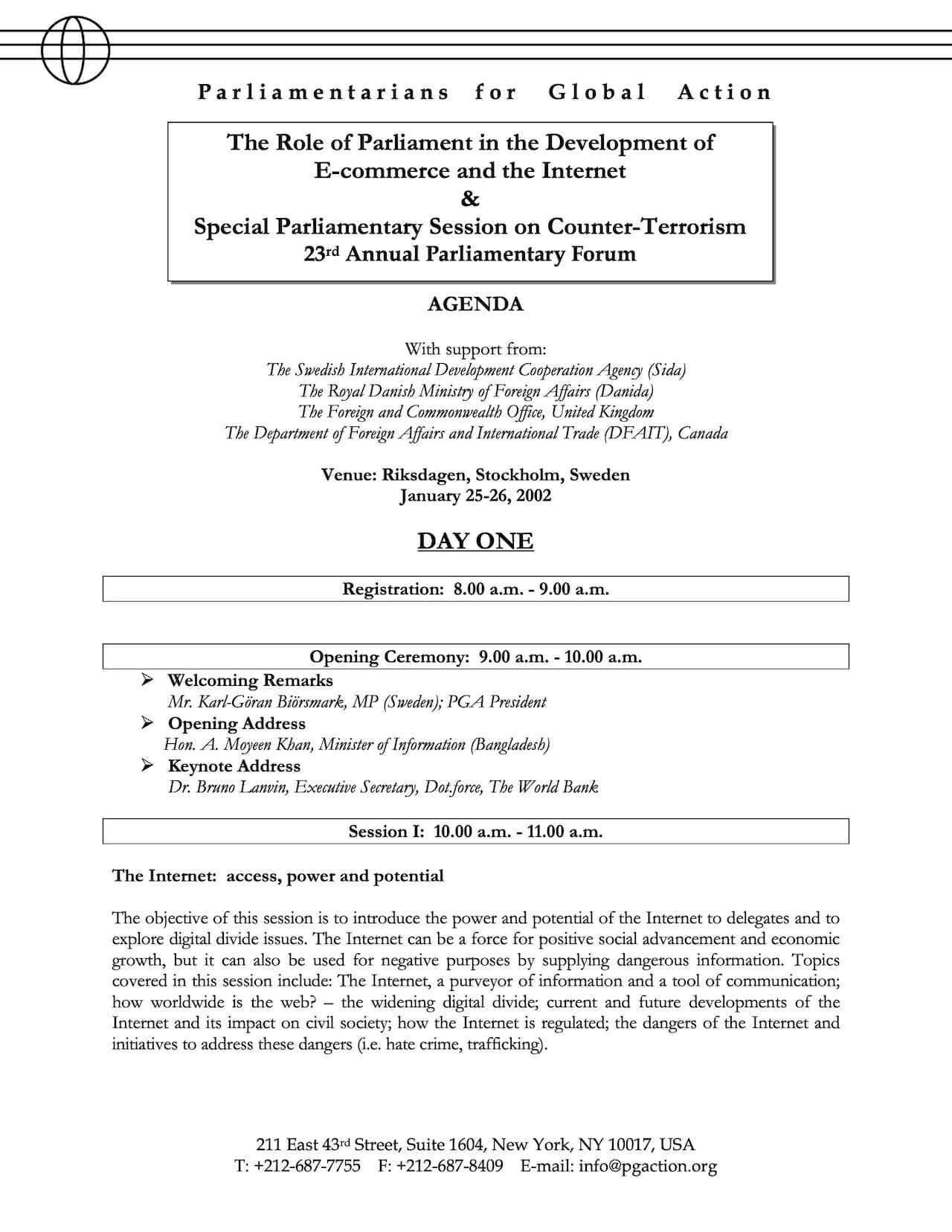 Agenda: 23rd Annual Parliamentary Forum