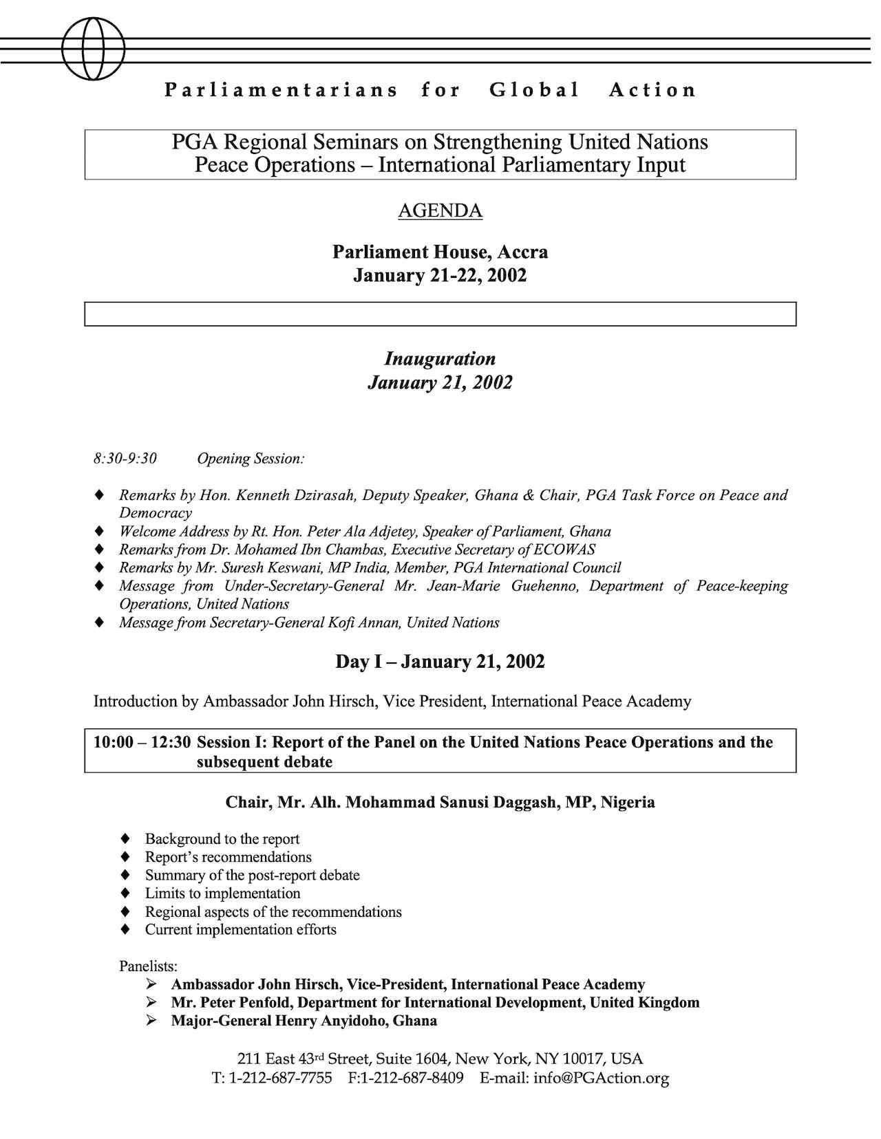 PGA Regional Seminar on Strengthening United Nations Peace Operations - Parliament House, Accra