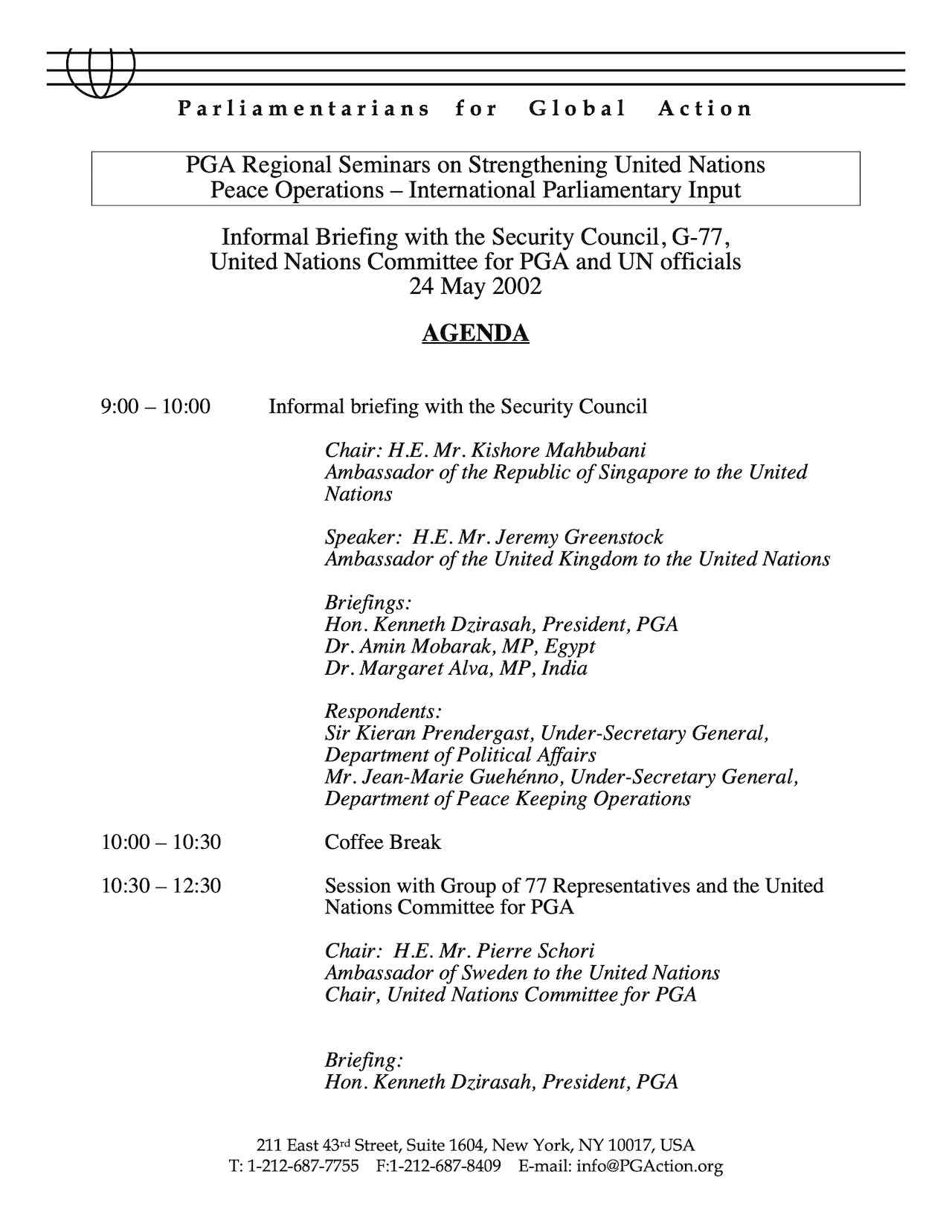 Agenda: Informal Briefing with the Security Council, G-77 (24 May 2002)