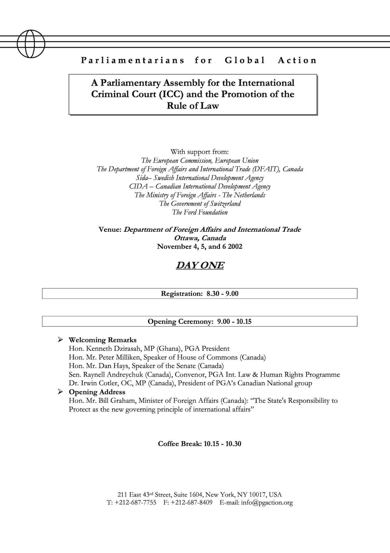 Agenda: A Parliamentary Assembly for the ICC (Nov. 2002)