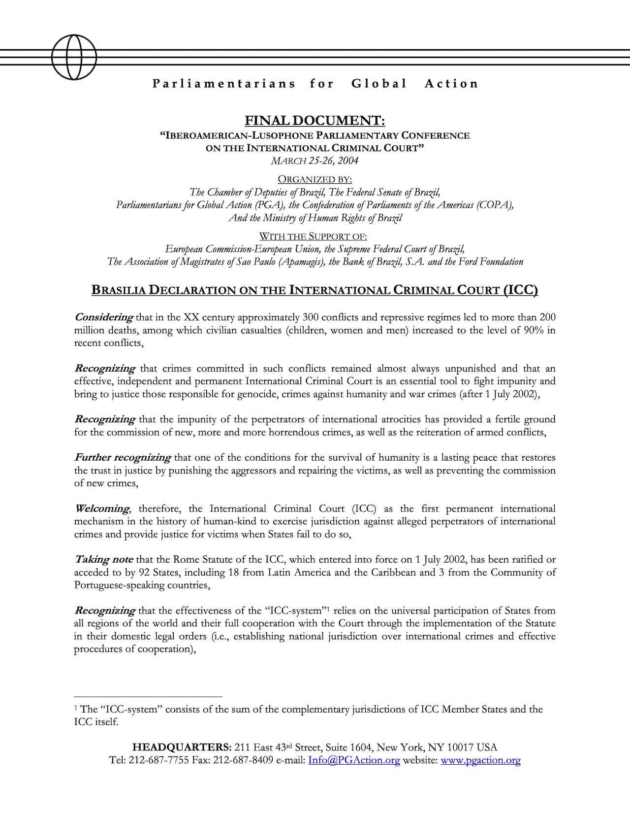 Brasilia Declaration On The International Criminal Court (ICC) (Mar. 2004)