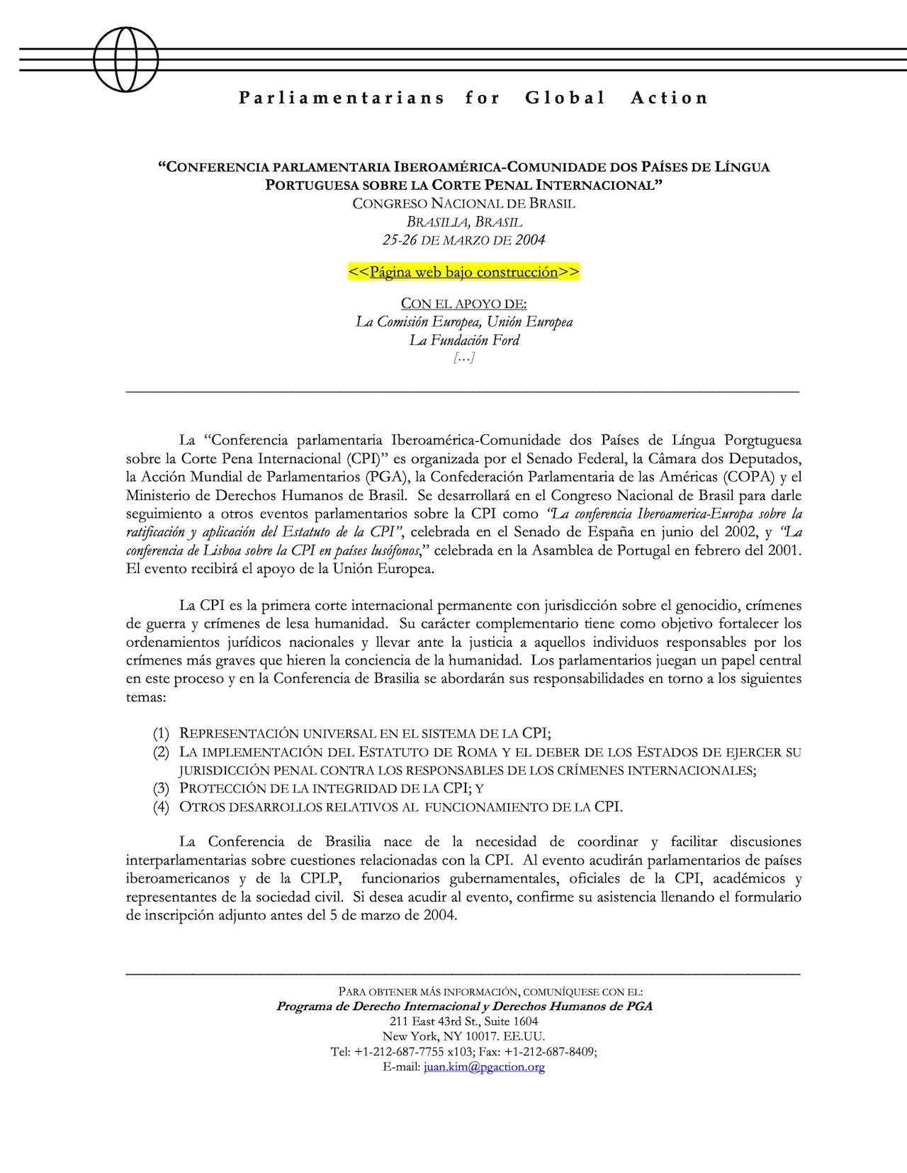 Conferencia Parlamentaria Iberoamérica-comunidade Dos Países De Língua Portuguesa Sobre La Corte Penal Internacional