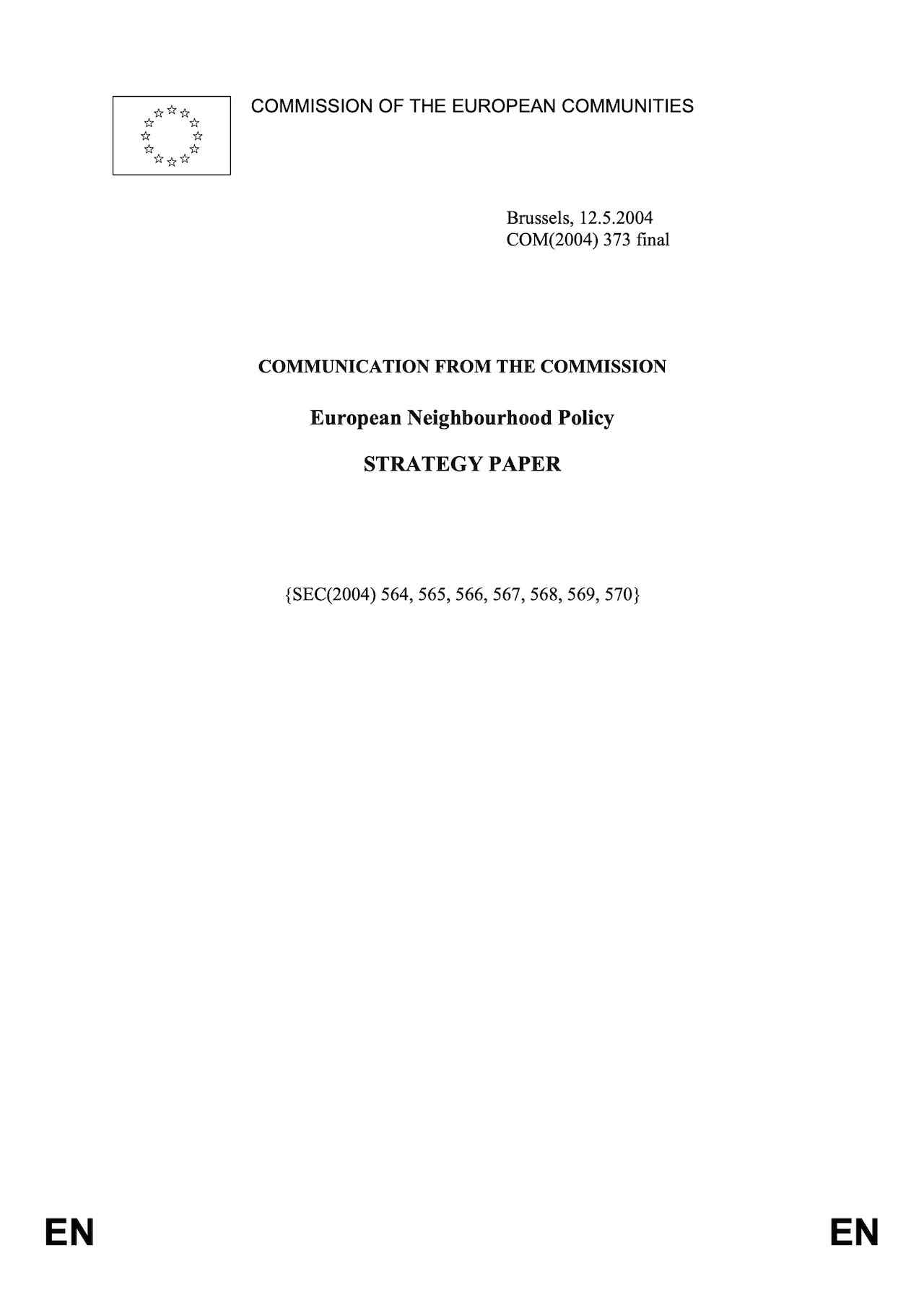 Strategy Paper: European Neighbourhood Policy - Commission of the European Communities