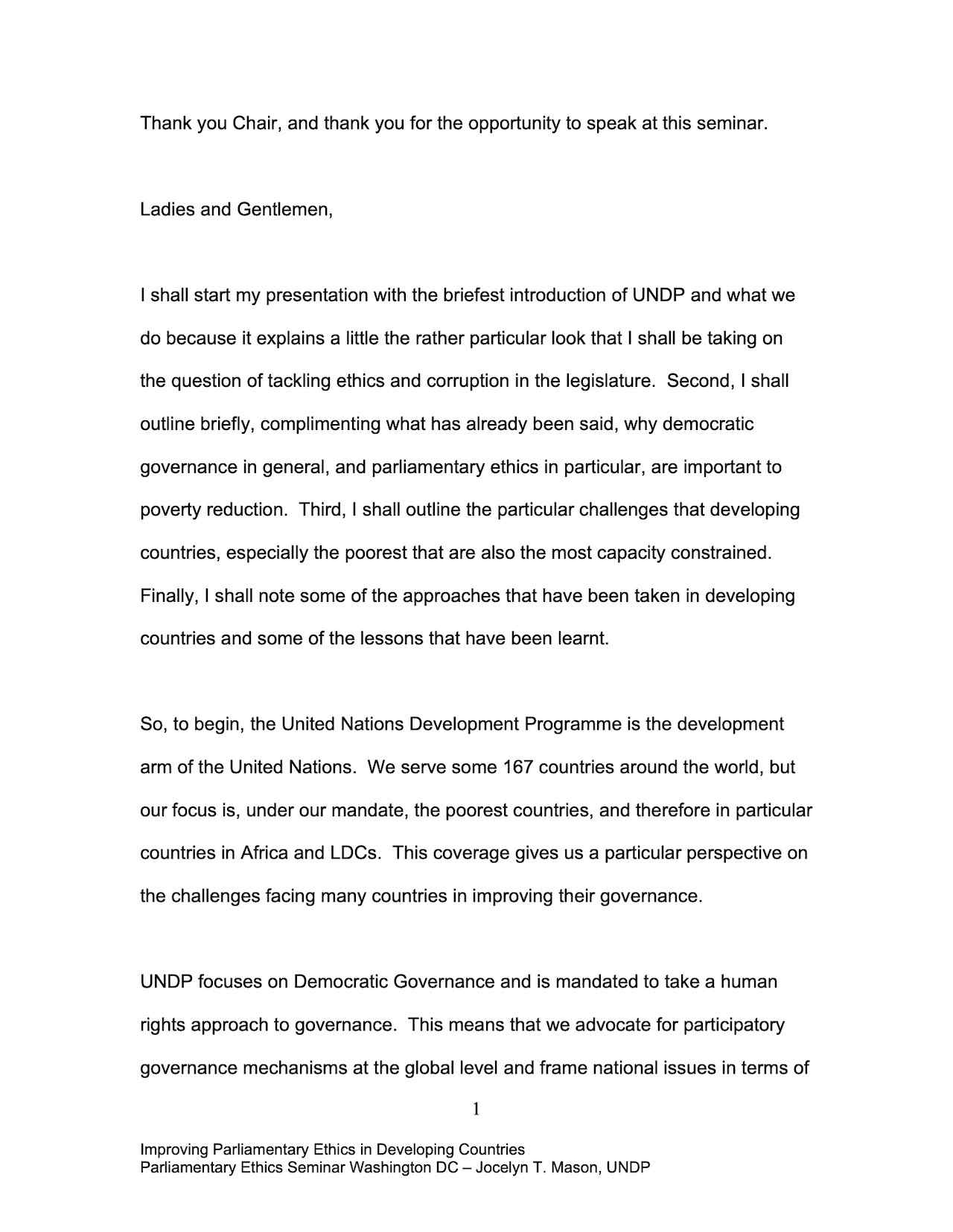 Speech by Jocelyn Mason (UNDP Talk) (Jun. 2004)