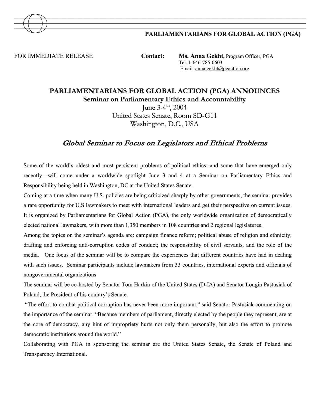 Seminar on Parliamentary Ethics and Accountability (Jun. 2004)