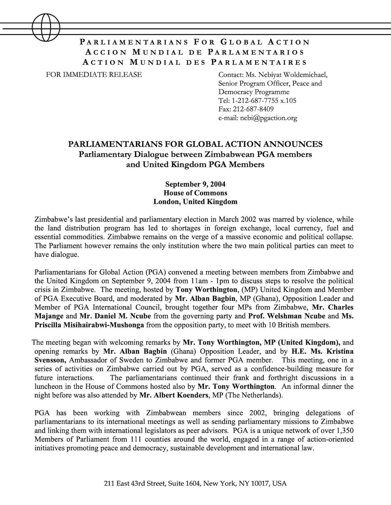 Parliamentary Dialogue between Zimbabwean PGA members and United Kingdom PGA Members