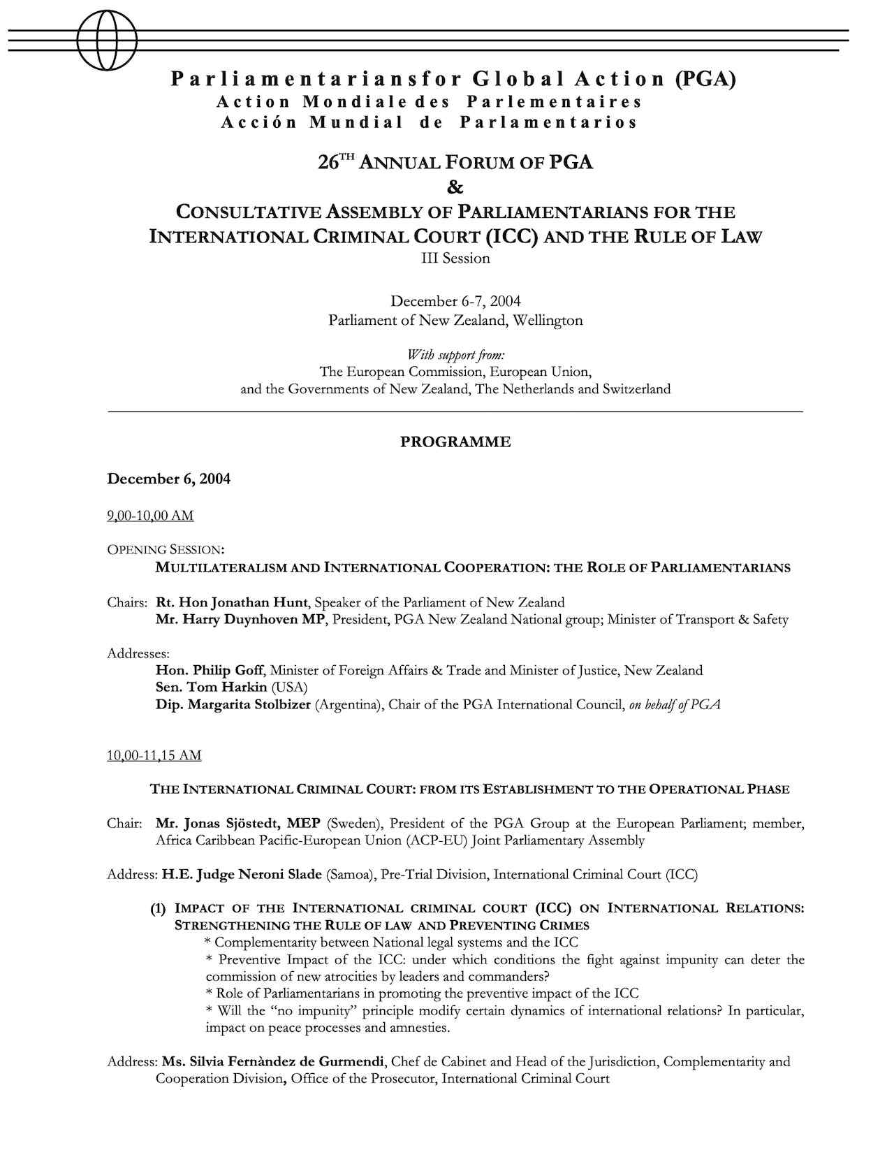 Agenda: PGA’s 26th Annual Forum (December 2004)
