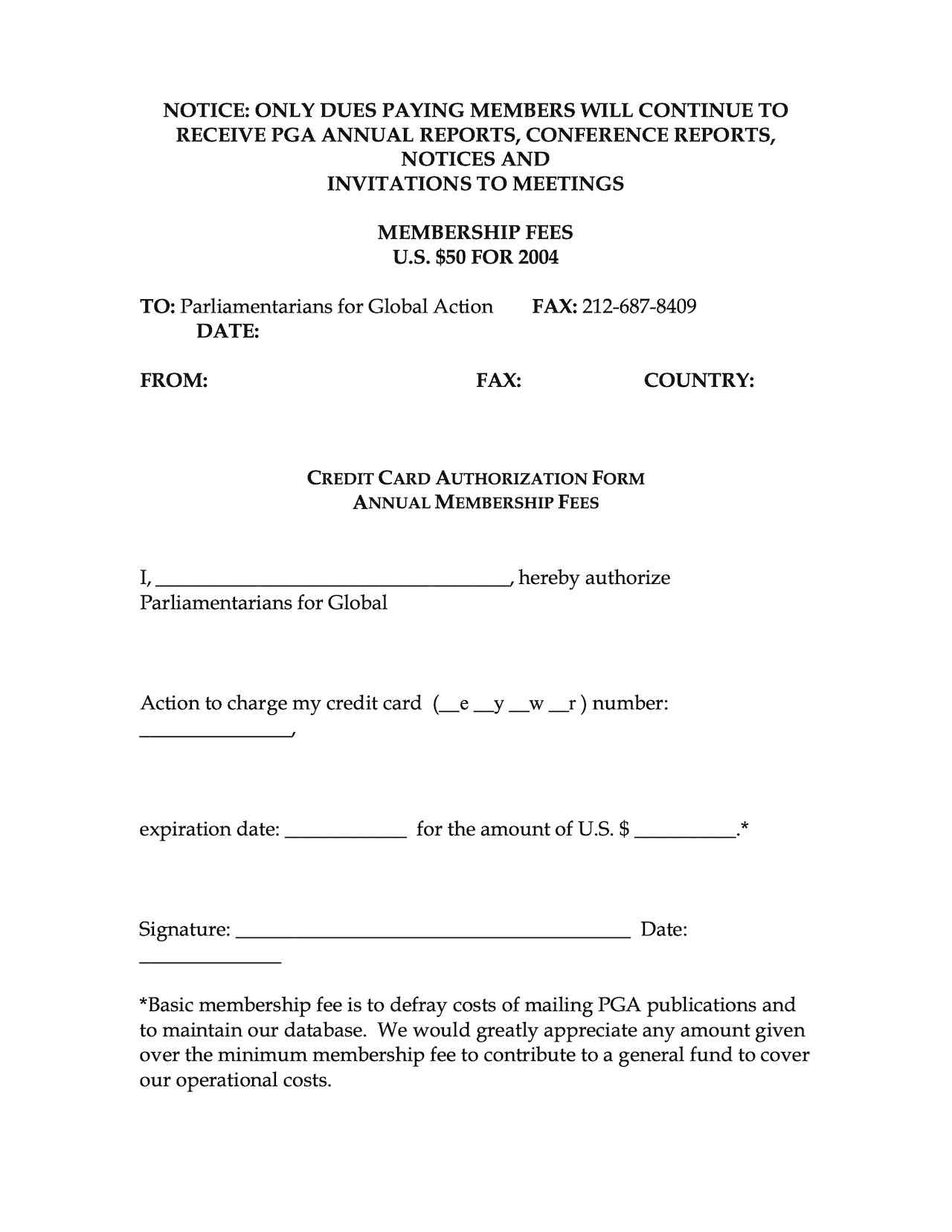 Credit Card Authorization Form (2004)