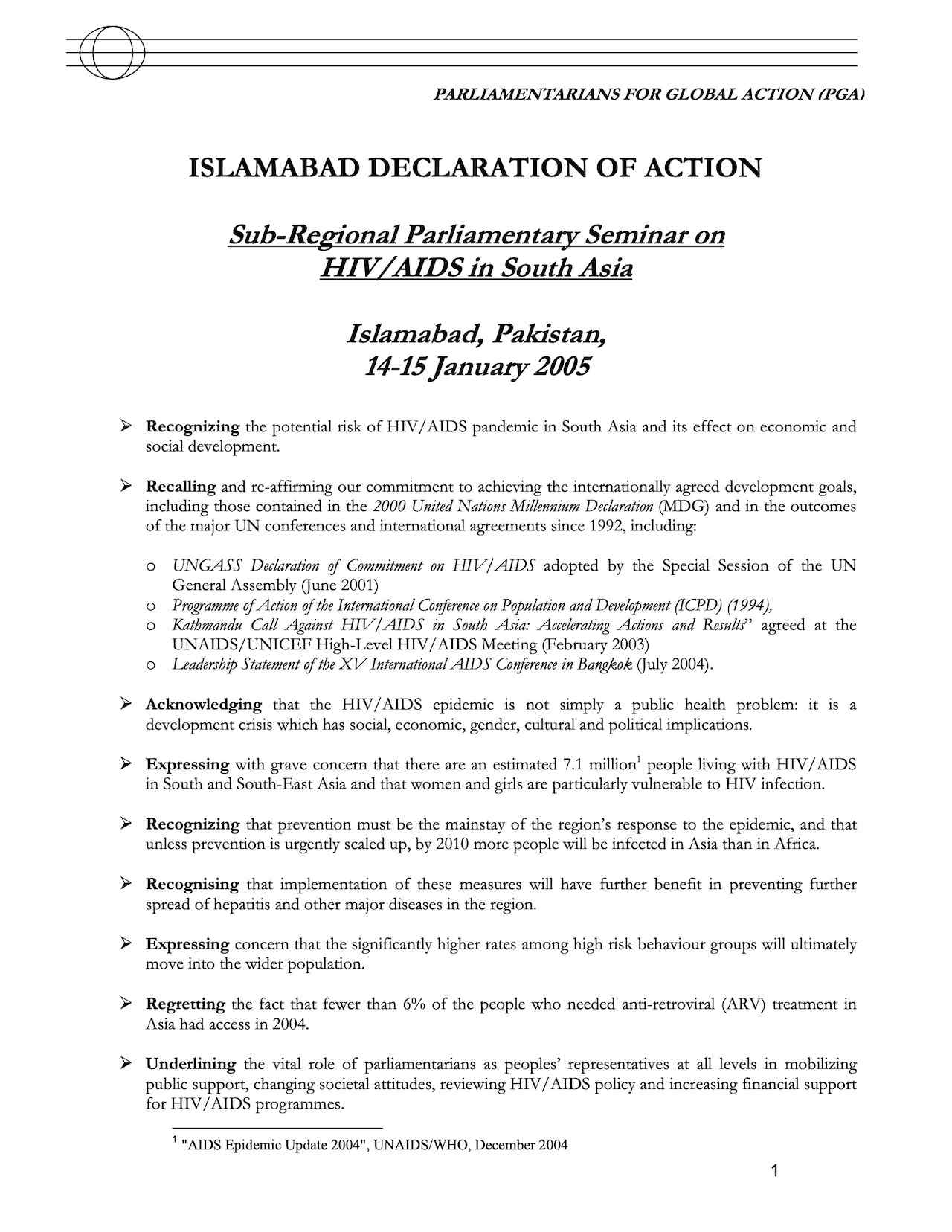 Islamabad Declaration of Action (January 2005)