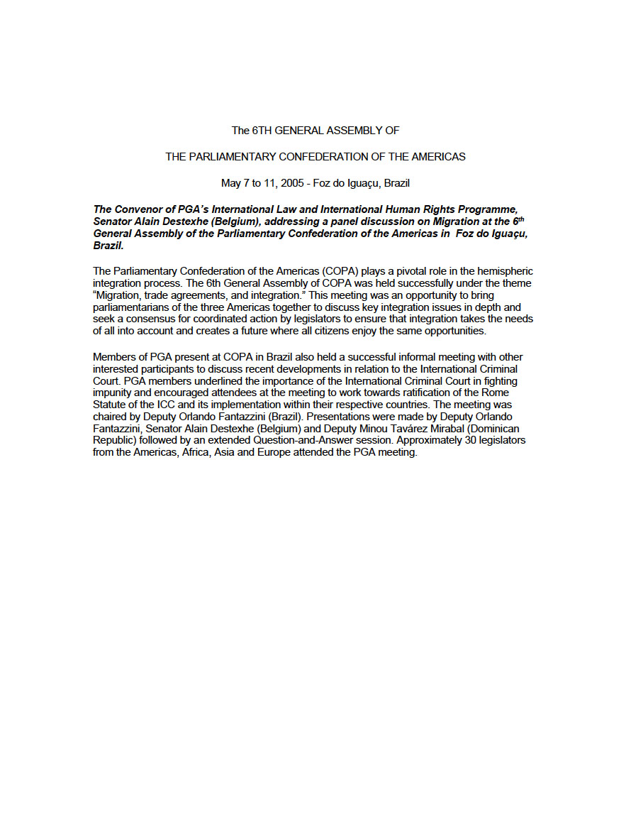 Speech by Senator Alain Destexhe (Belgium) - panel discussion on Migration