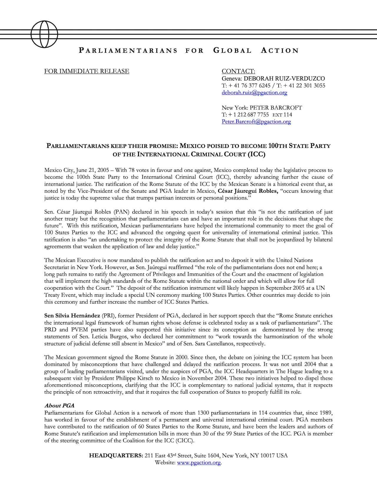 Mexico Poised To Become 100th State Party Of The International Criminal Court (Icc)