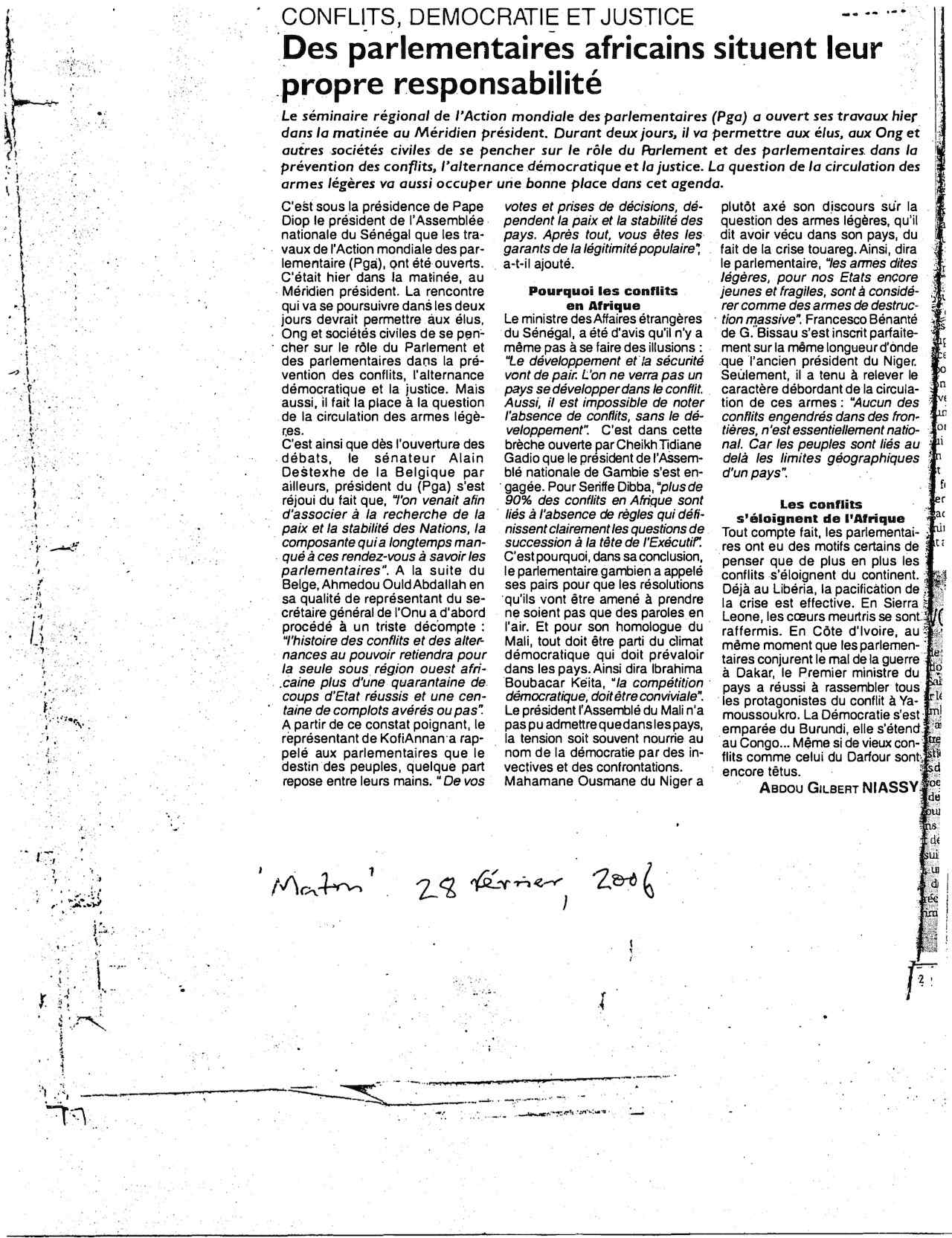 Des parlementaires africains situent leur propre responsabilité