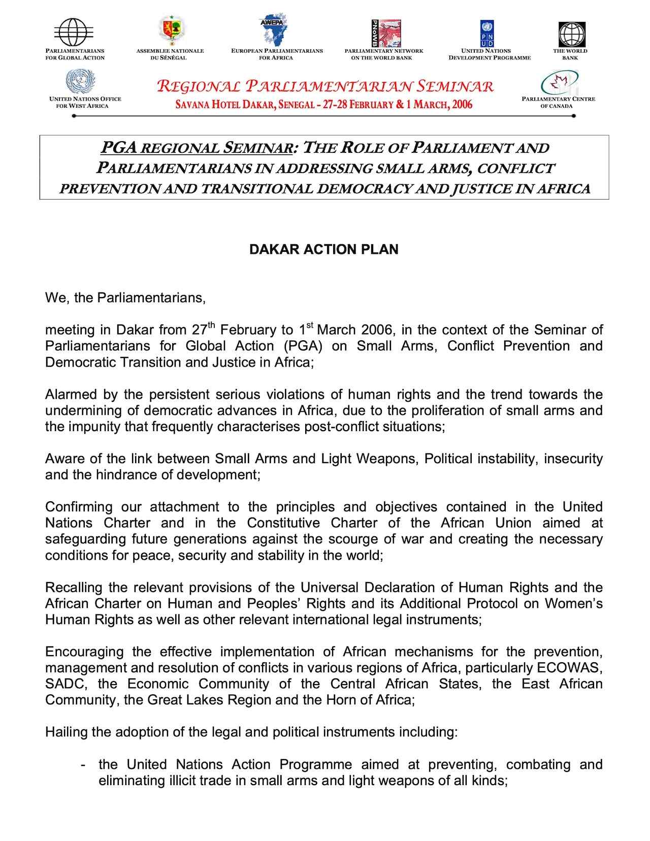 Dakar Plan of Action (Mar. 2006)