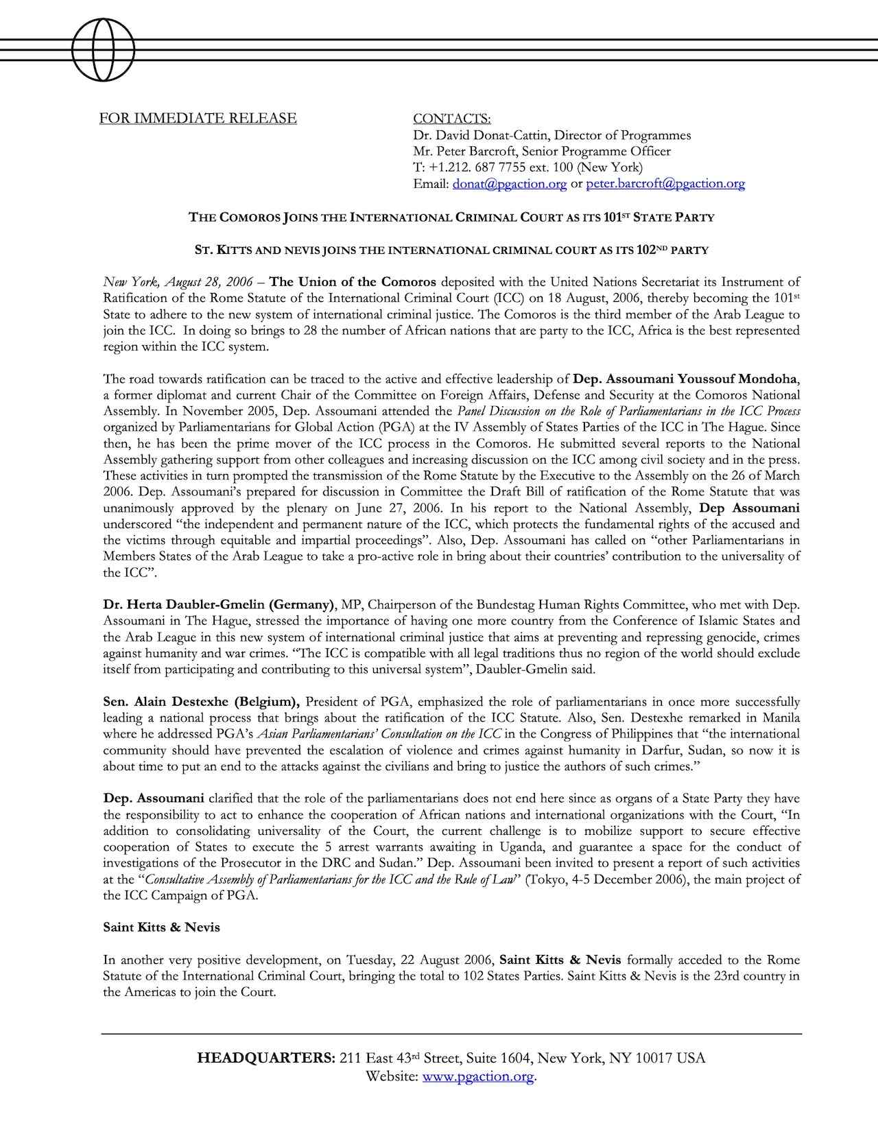 The Comoros Joins the International Criminal Court as its 101st State Party