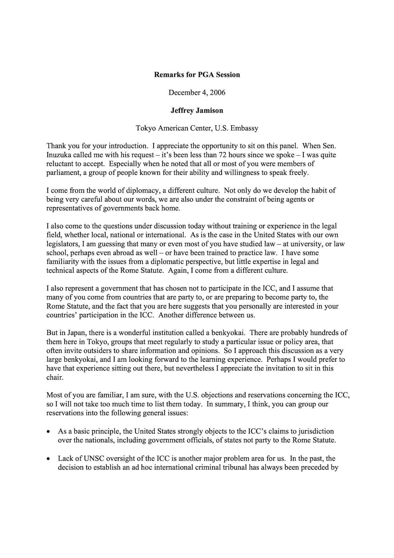 Speech: Jeffrey Jamison (Dec. 2006)