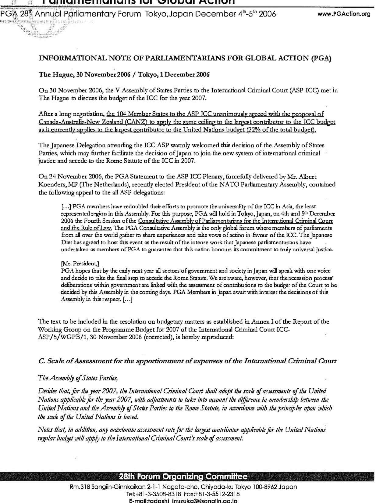 Informational Note: 28th Annual Parliamentary Forum (2006)