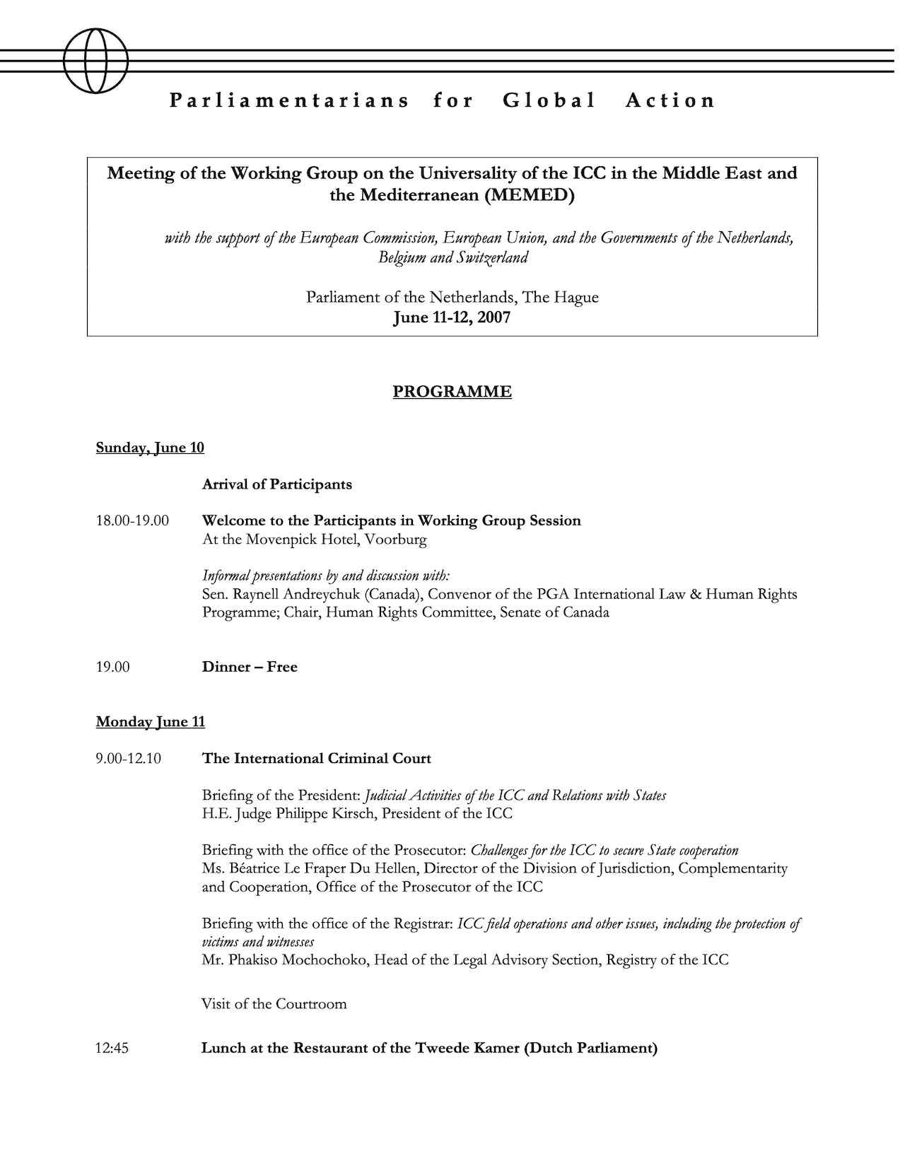 Meeting of the Working Group on the Universality of the ICC in the Middle East and the Mediterranean (MEMED) (June 2007)
