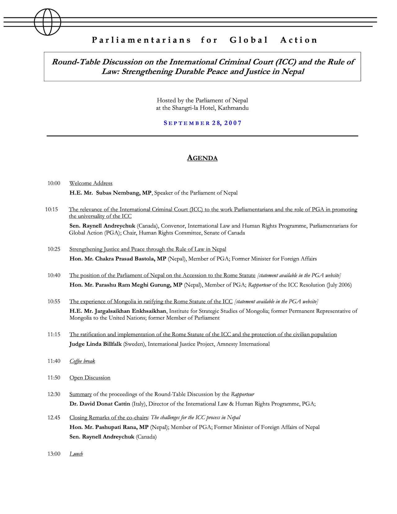 Round-Table Discussion on the International Criminal Court (ICC) and the Rule of Law: Strengthening Durable Peace and Justice in Nepal