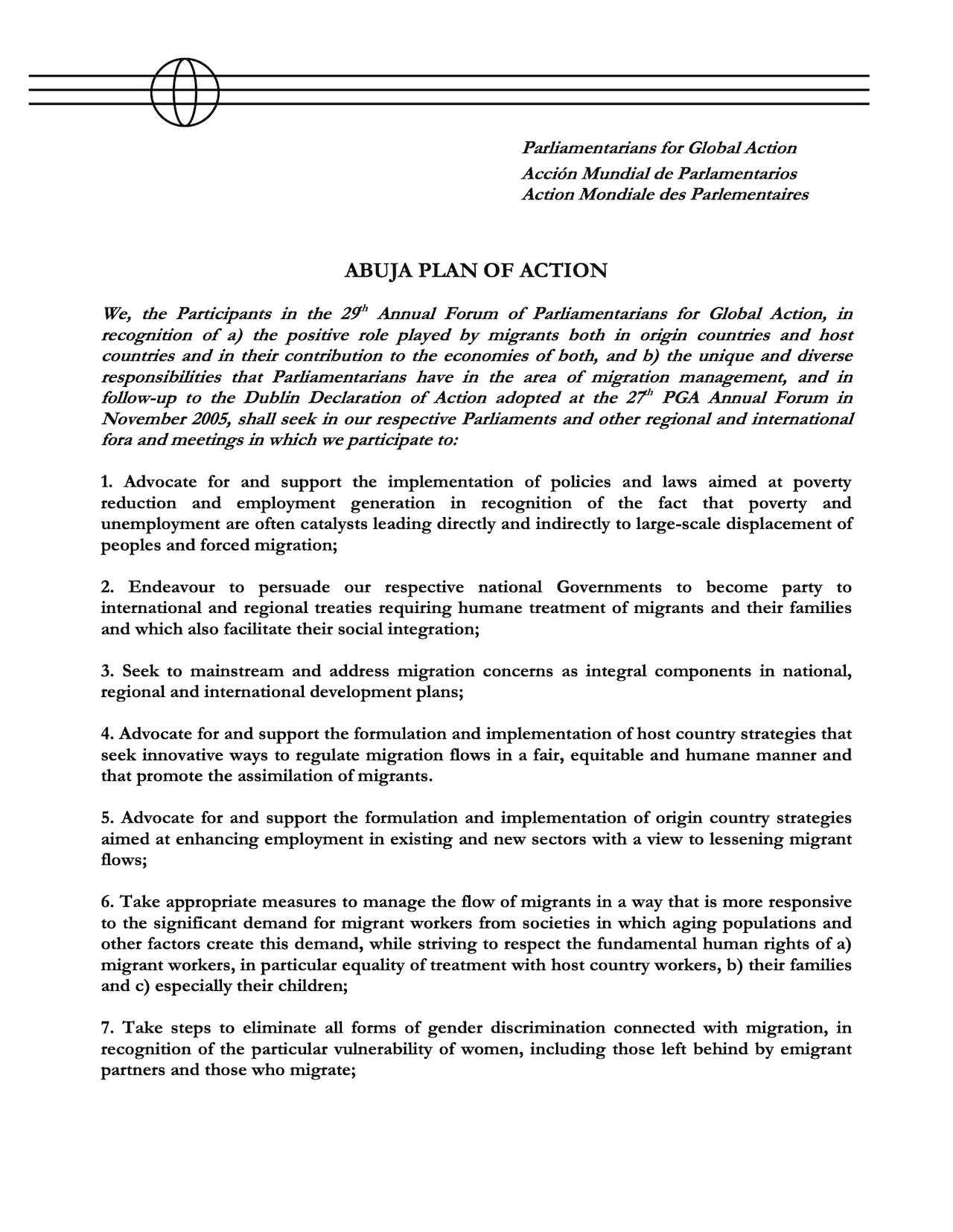 Abuja Plan of Action (Nov. 2007)