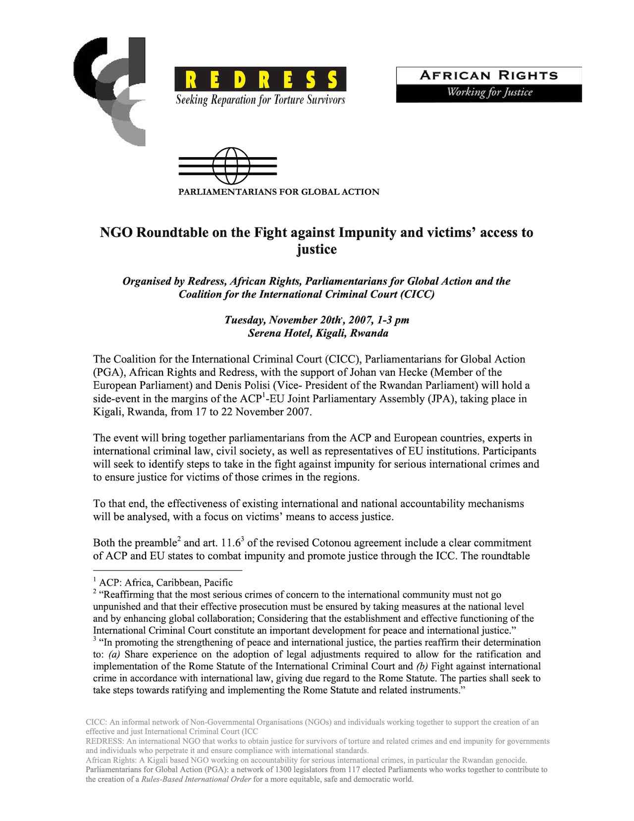 NGO Roundtable on the Fight against Impunity and victims’ access to Justice