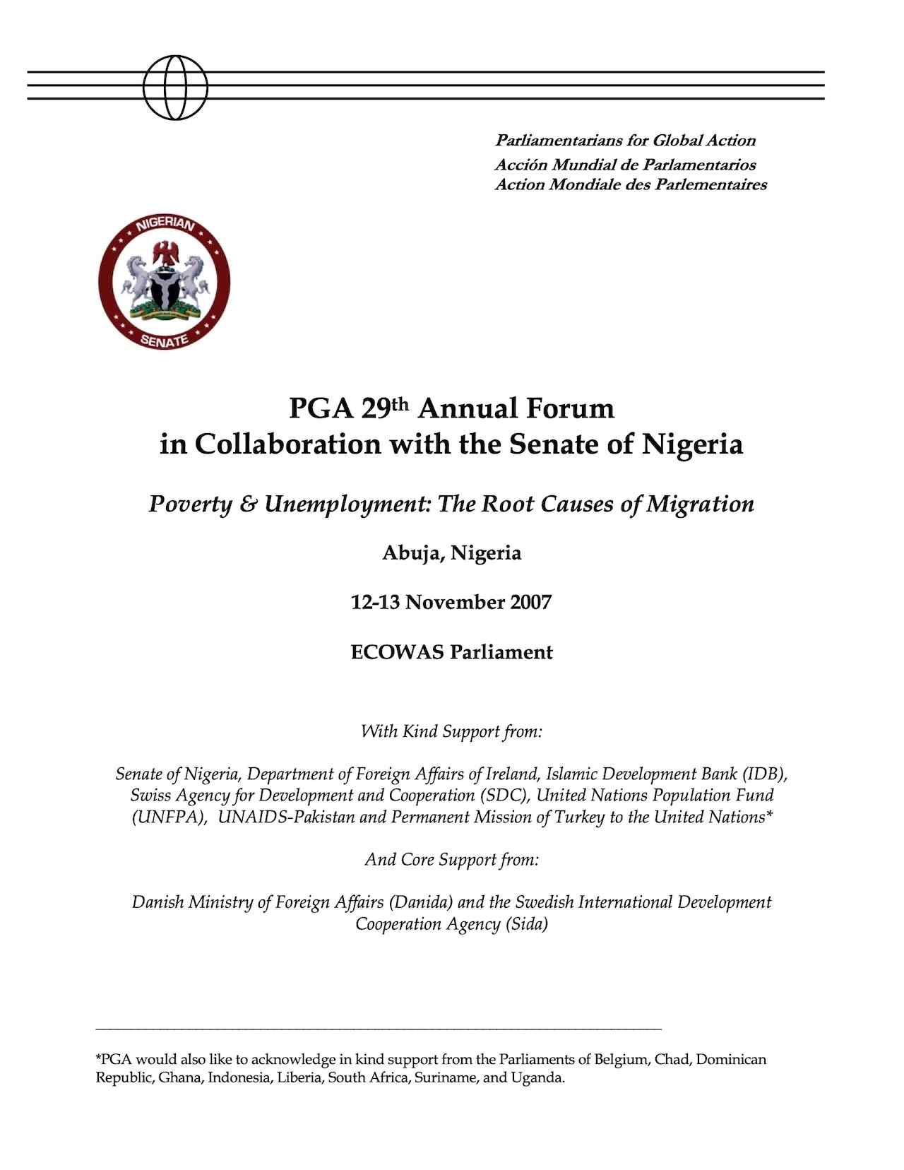 Agenda: PGA 29th Annual Forum in Collaboration with the Senate of Nigeria