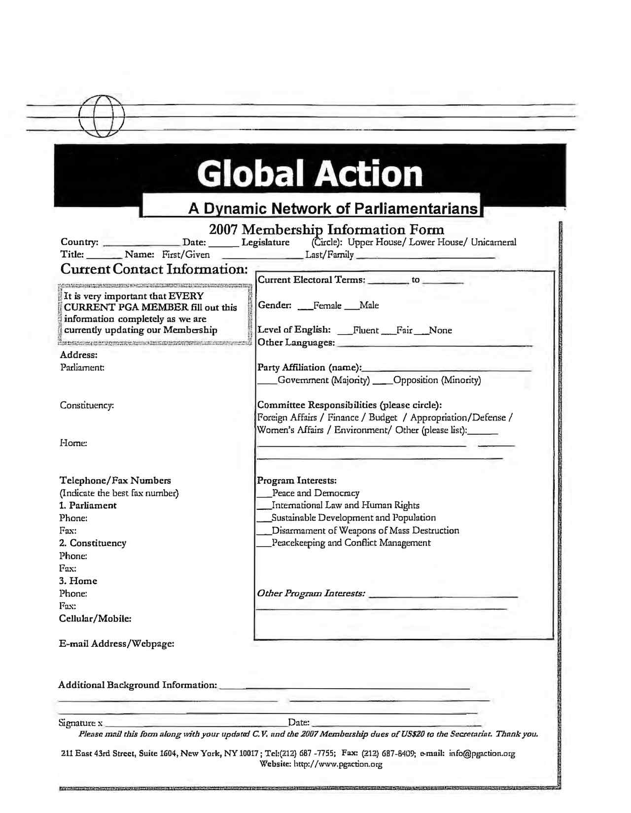 PGA Membership Form (2007)