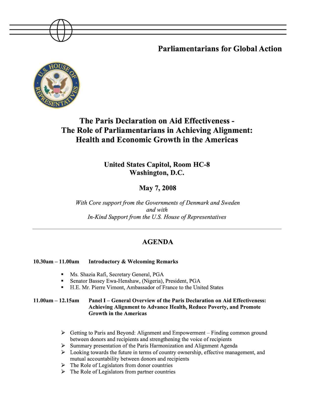 Agenda: PGA Seminar on the Paris Declaration on Aid Effectiveness