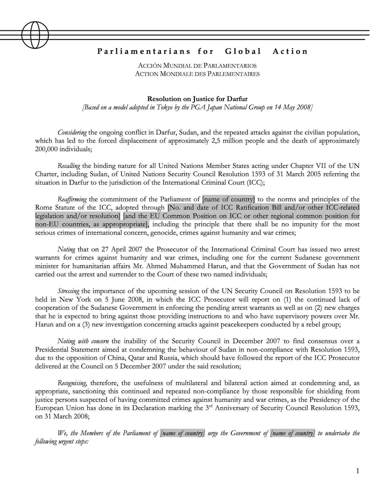 Resolution on Justice for Darfur