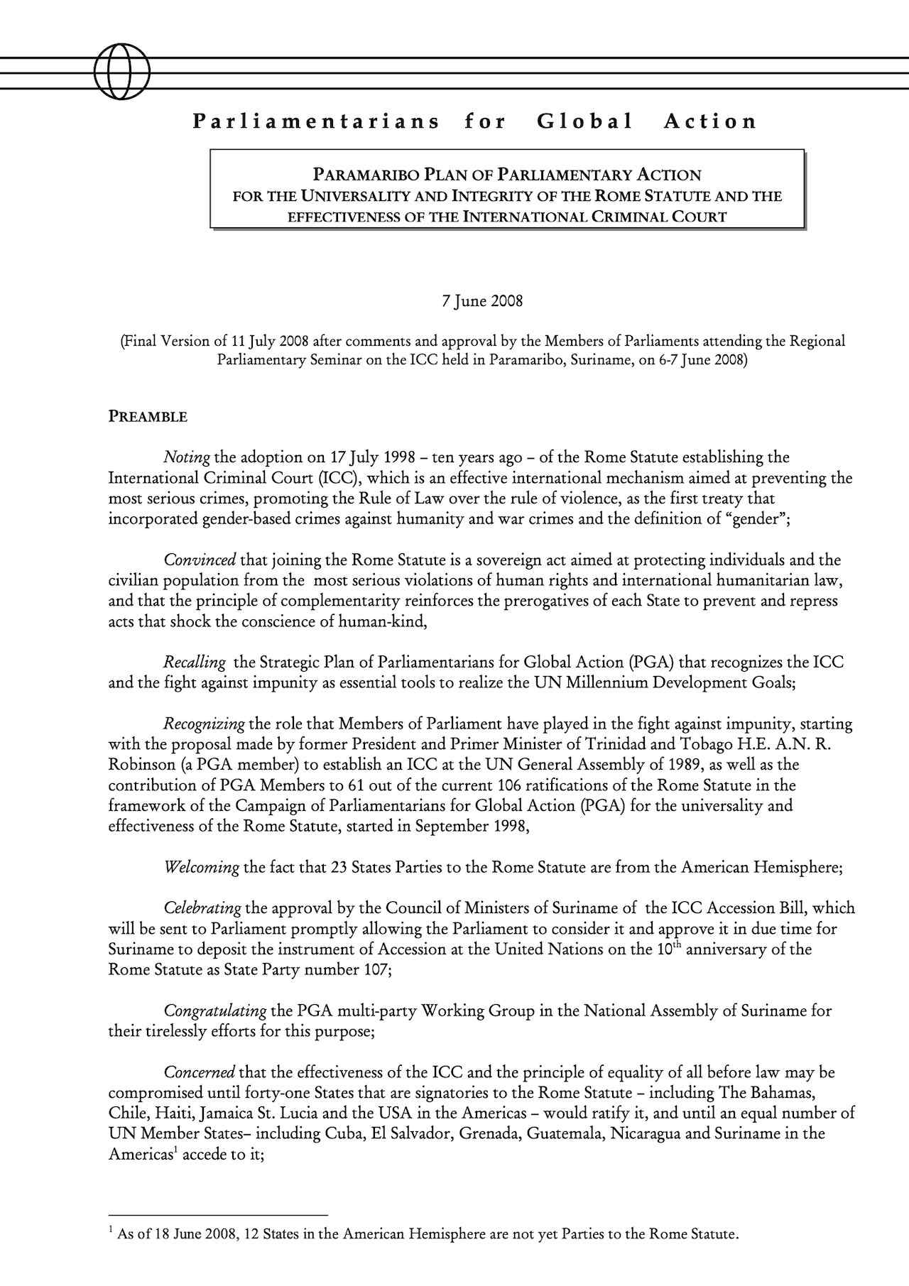 Paramaribo Plan of Parliamentary Action