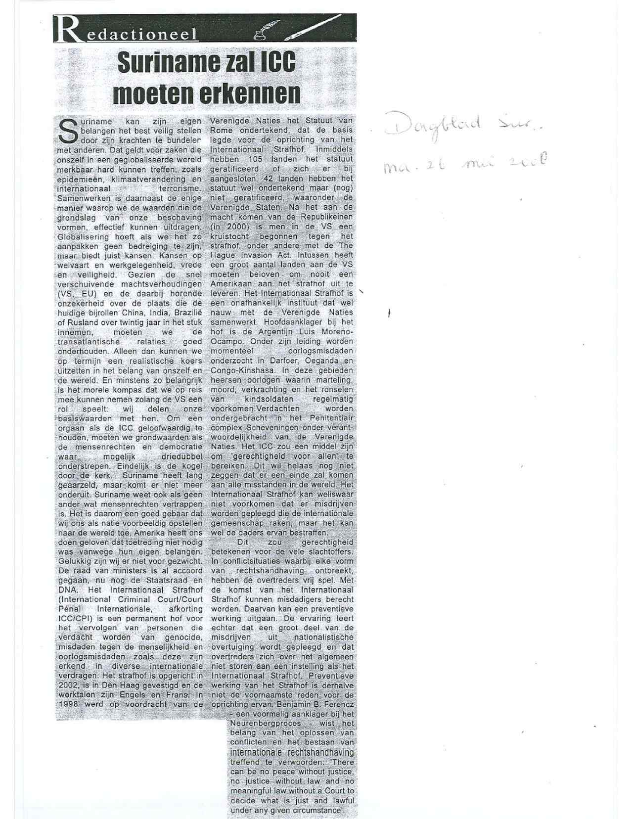Press Coverage (Dutch): Parliamentary Regional Seminar: International Justice and Security (Suriname)