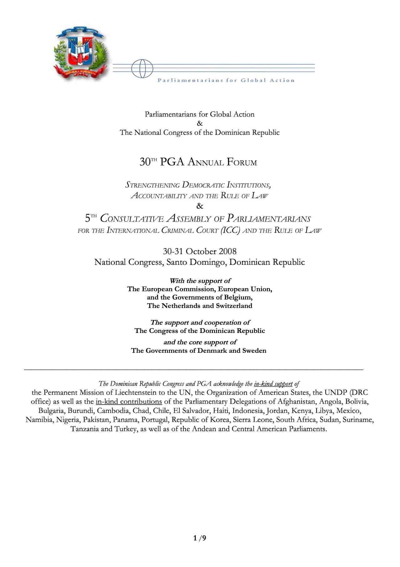 List of Participants: 30th PGA Annual Forum (Oct. 2008)