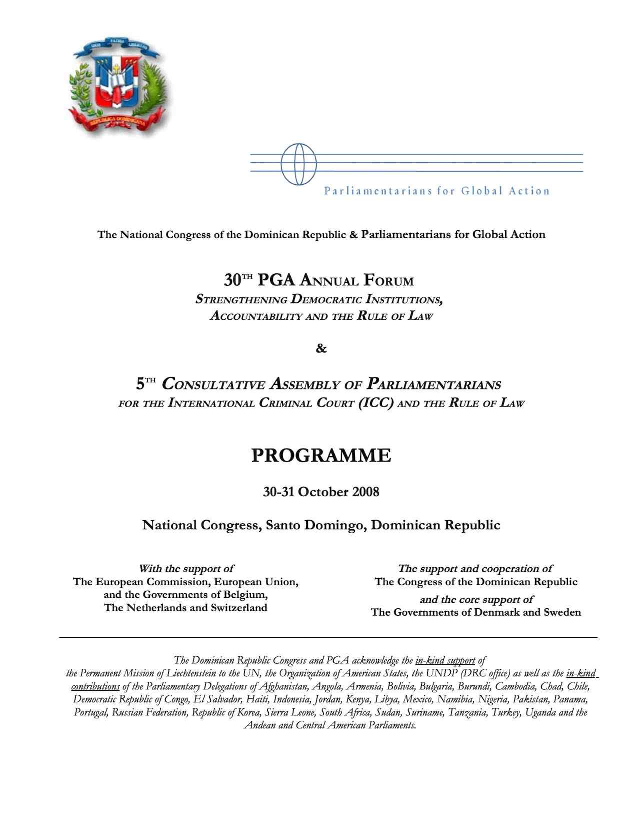 Agenda: 30th PGA Annual Forum (Oct. 2008)