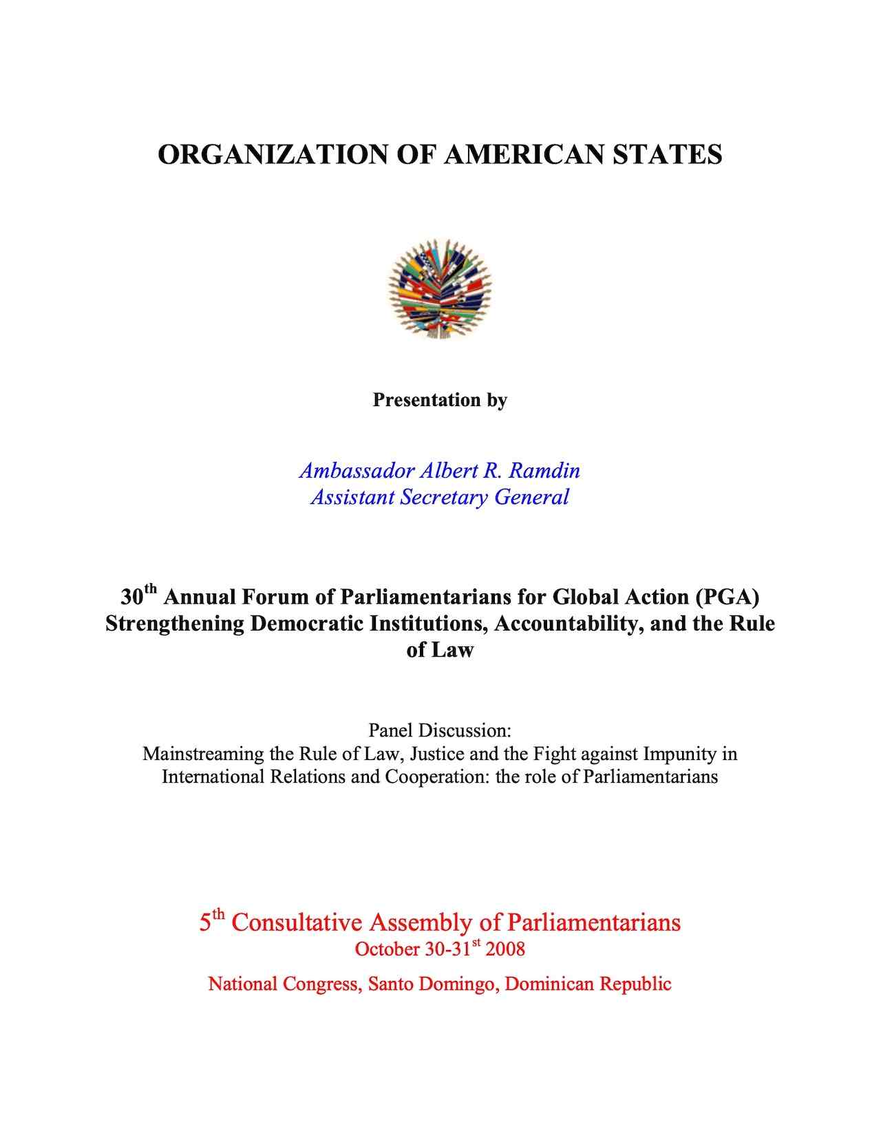 Presentation by Ambassador Albert R. Ramdin (Oct. 2008)