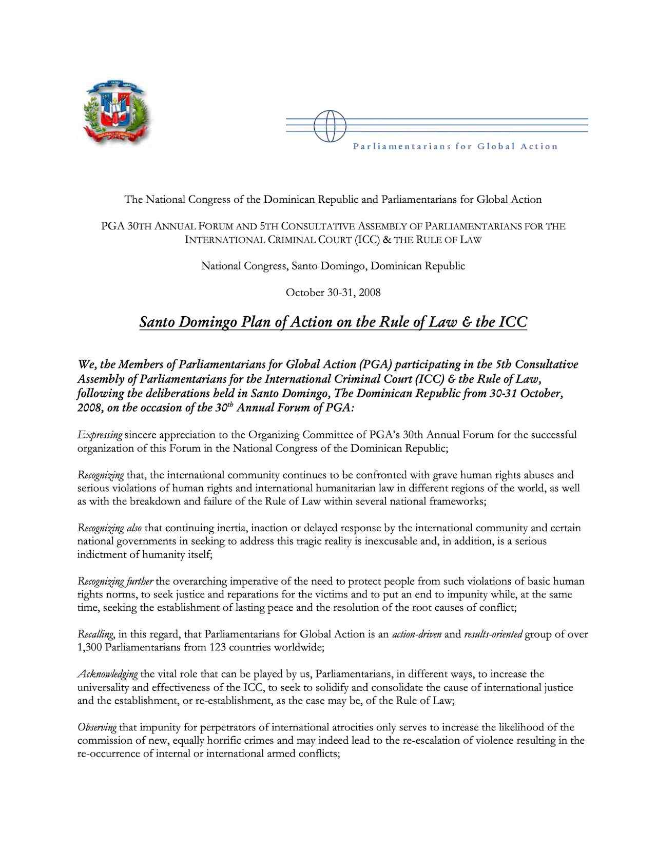 Santo Domingo Plan of Action on the Rule of Law & the ICC