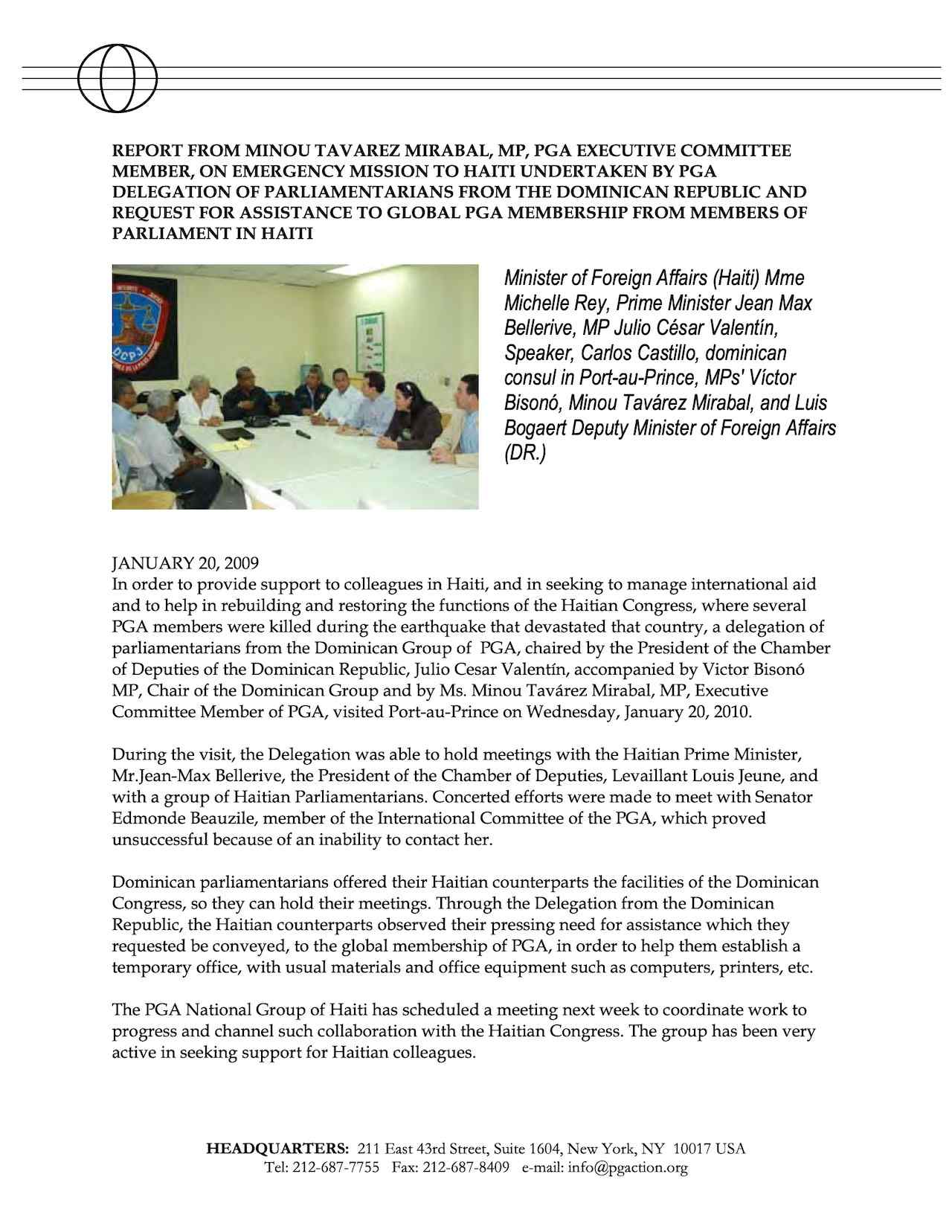 Report by Minou Tavarez Mirabal MP on Emergency Mission to Haiti (Jan. 2009)