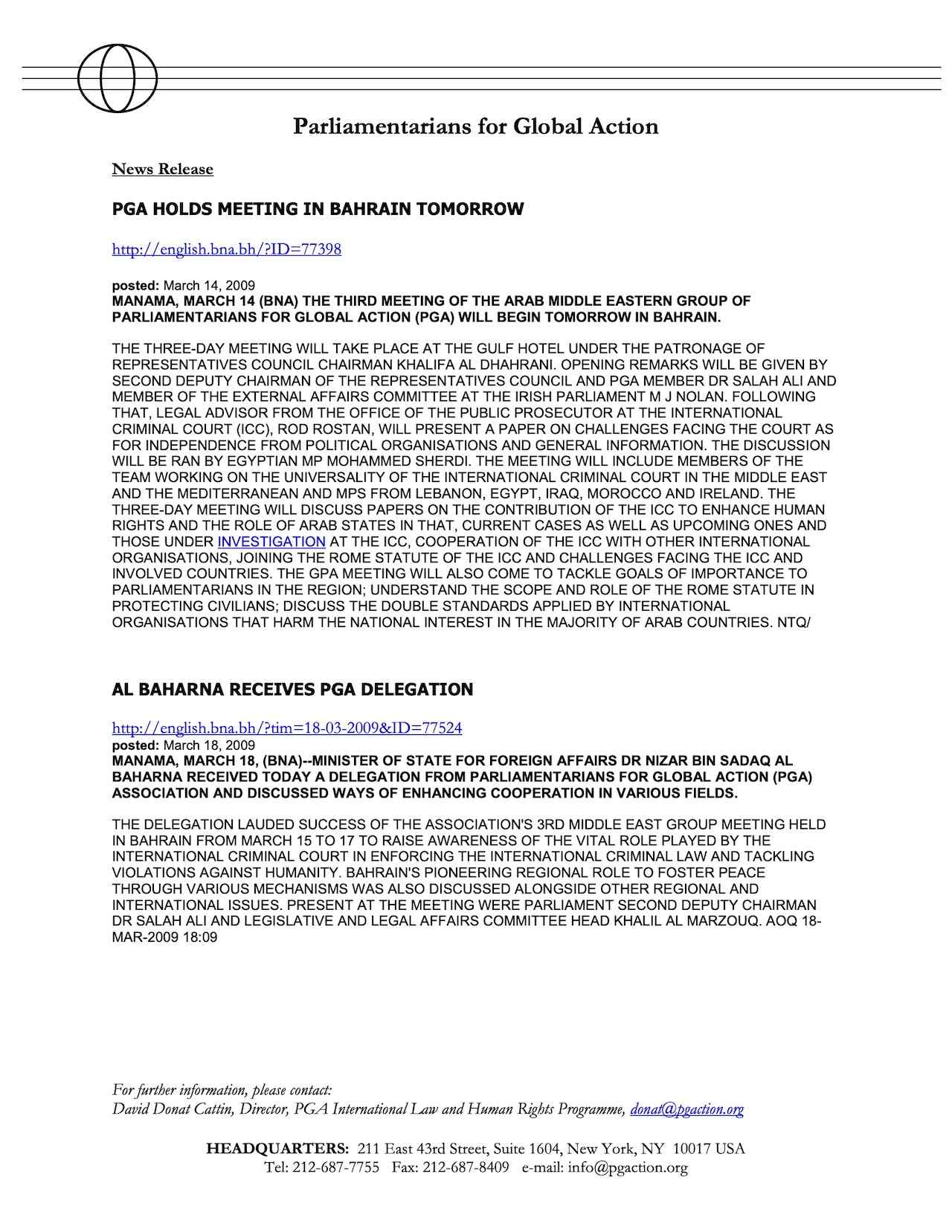 Third Meeting of Arab Eastern Group of PGA in Bahrain (Mar. 2009)