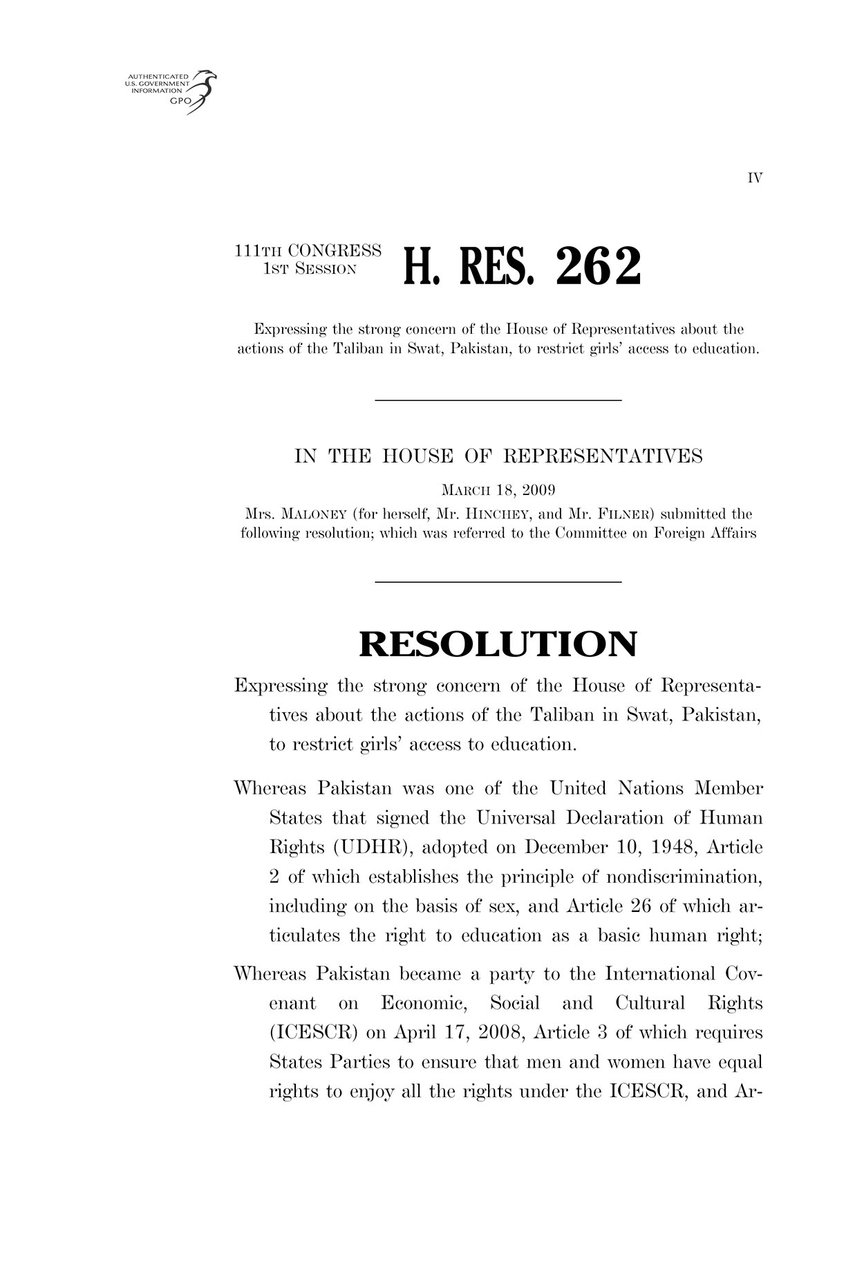 H. RES. 262