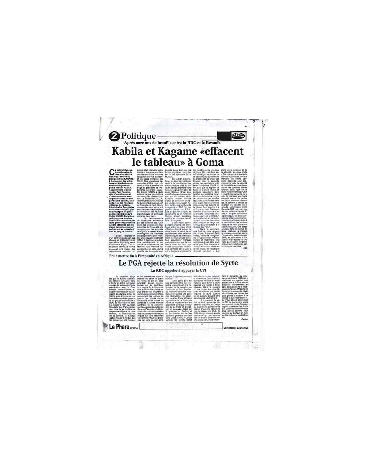 Le PGA rejette la résolution de Syrte (Aug. 2009)