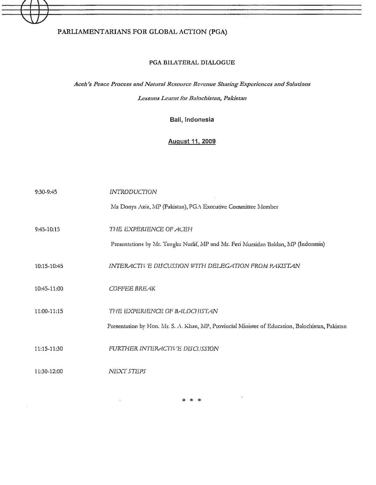 PGA Bilateral Dialogue (Aug. 2009)