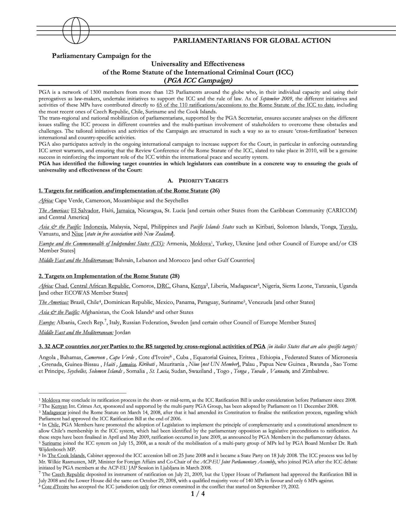 PGA ICC Campaign Calendar and Targets (Sep. 2009)