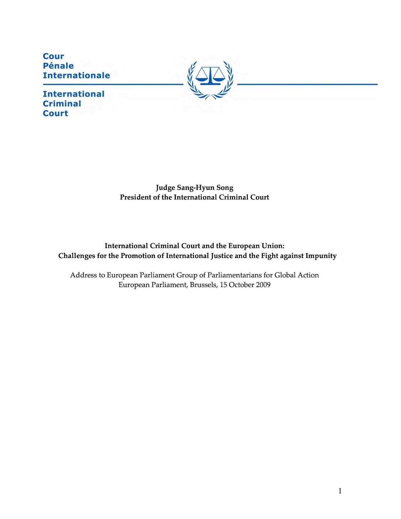 Judge Sang-Hyun Song: Address to European Parliament