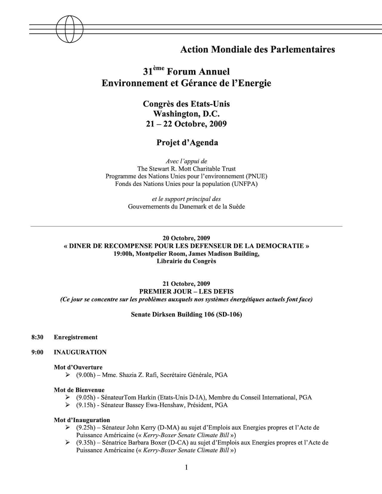 Agenda: 31ème Forum Annuel - Environnement et Gérance de l’Energie