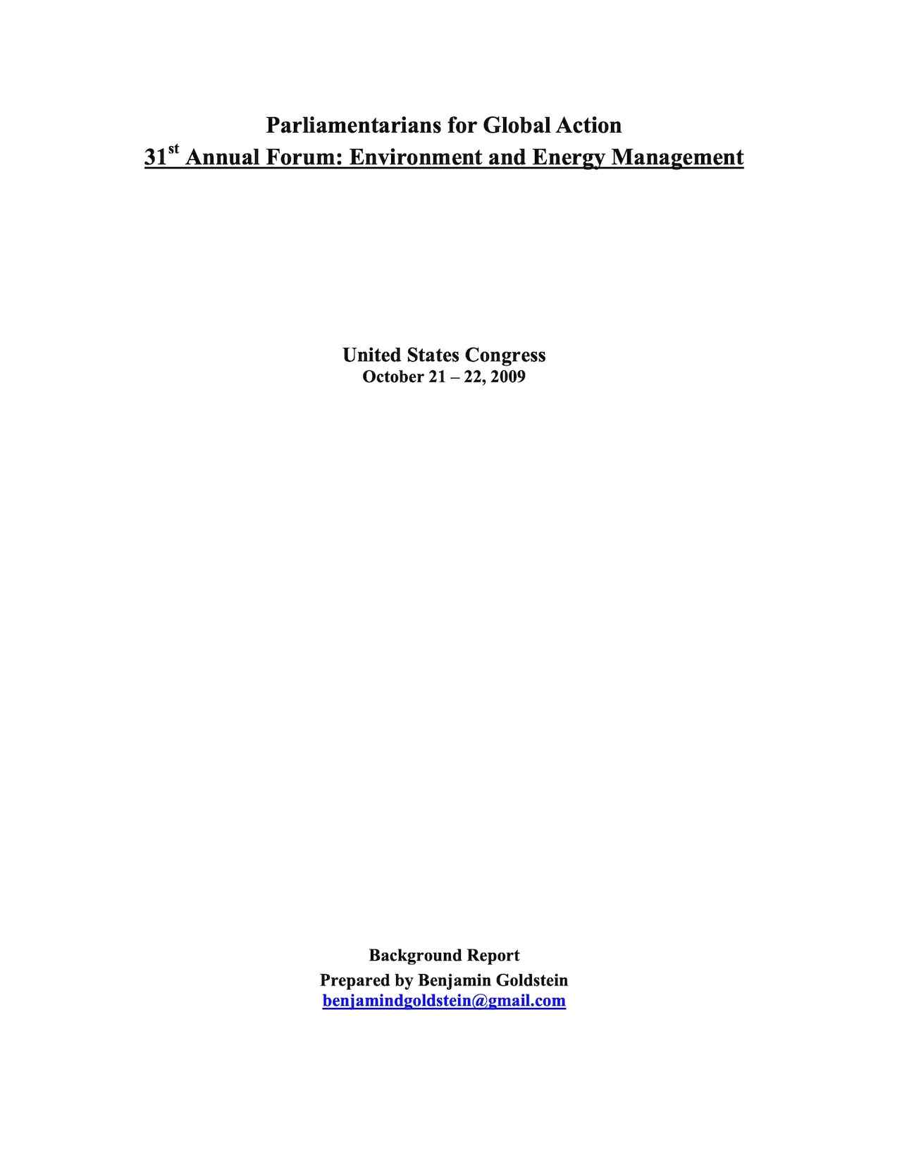 Background Report: 31st Annual Forum: Environment and Energy Management