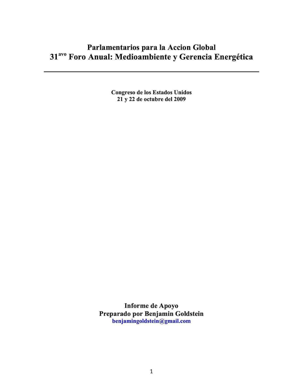 Informe de Apoyo: 31avo Foro Anual: Medioambiente y Gerencia Energética