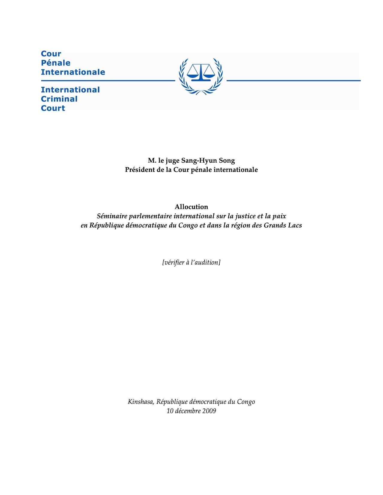 M. le juge Sang‐Hyun Song - Allocution (Dec. 2009)