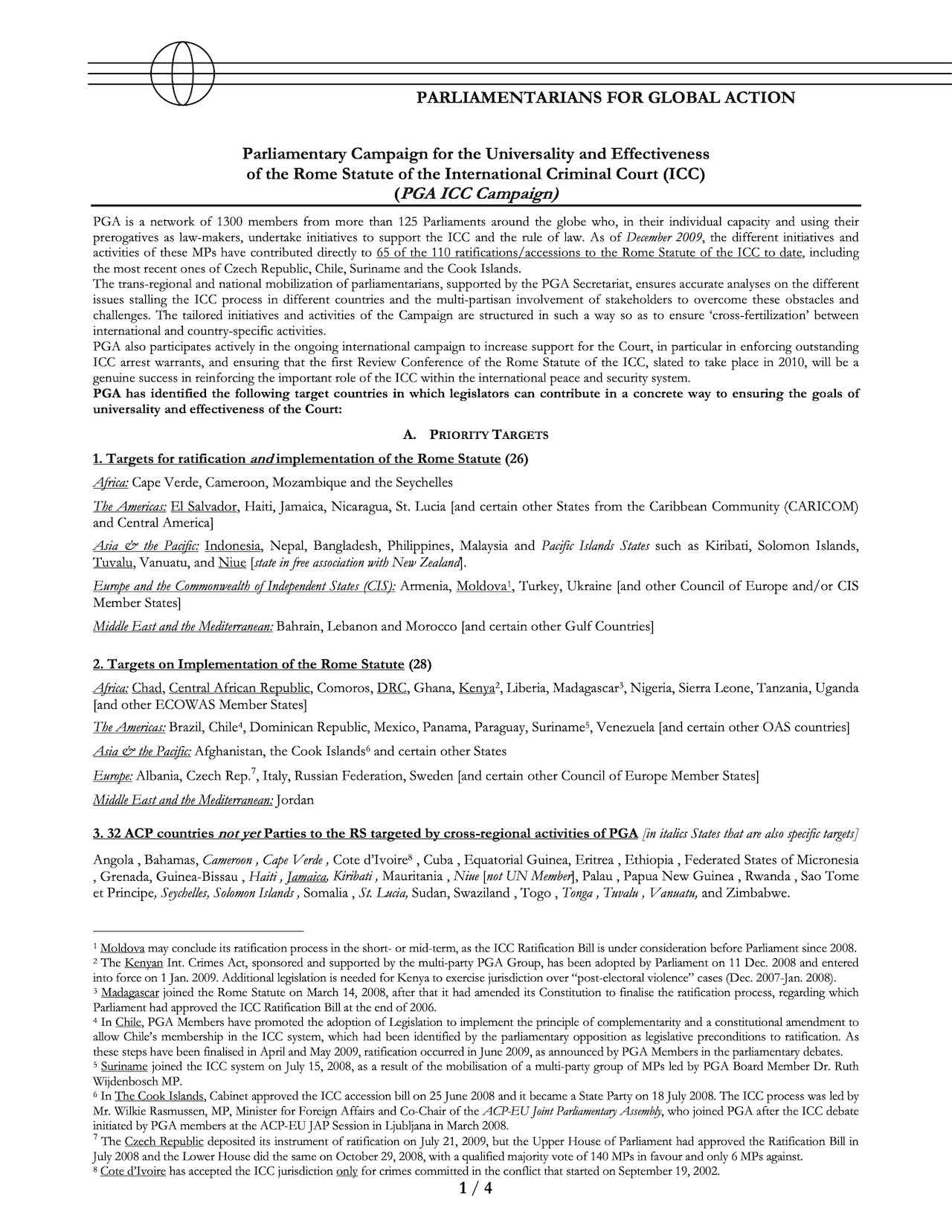 PGA ICC Campaign Calendar and Targets (Dec. 2009)