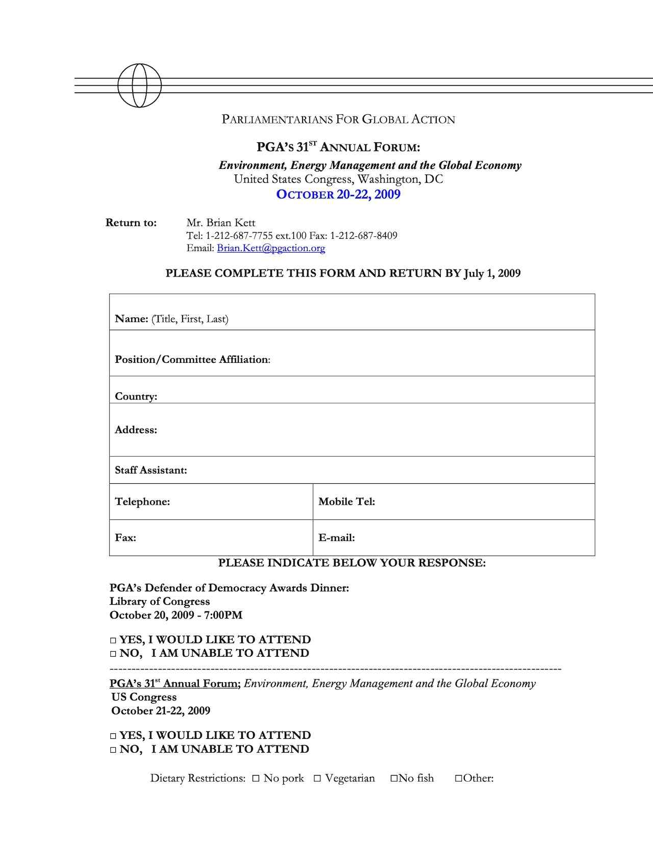 Response Form: PGA's 31st Annual Forum (2009)